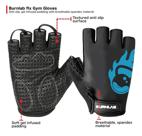 Burnlab Flex Gym Gloves for Men and Women - Ideal for Weightlifting, Cycling, Crossfit, Offers Good Grip and Soft Padding (Black & Blue XL)