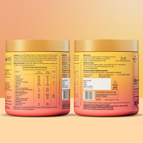 SETU Skin Rejuvenation Combo: Marine Collagen Powder Peach Mango flavor 300g + Glutathione Tablets