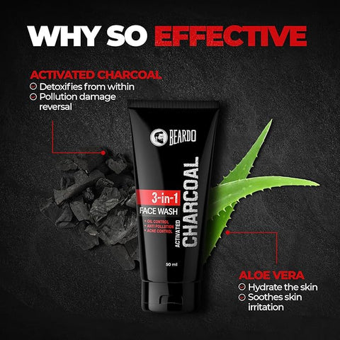 Beardo Charcoal 4-In-1 Giftset For Men Pack Of 4 (Facewash, Peel-Off Mask, Scrub, Soap)