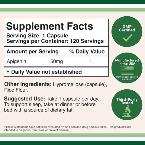 Doublewood Apigenin Supplement 50mg per Capsule 120 Count