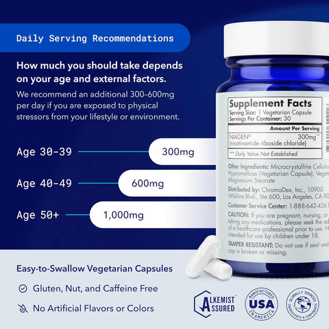 TRU NIAGEN - Patented Nicotinamide Riboside NAD+ Supplement. NR Supports Cellular Energy Metabolism & Repair, Vitality, Healthy Aging of Heart, Brain & Muscle - 30 Servings / 30 Capsules - Pack of 1