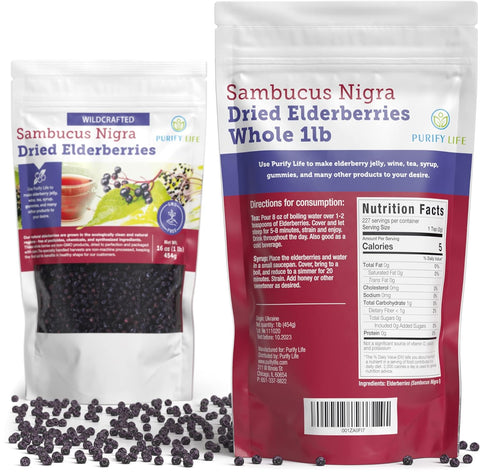 Purify Life Sambucus Nigra Elderberry Dried Bag 16 oz 454g