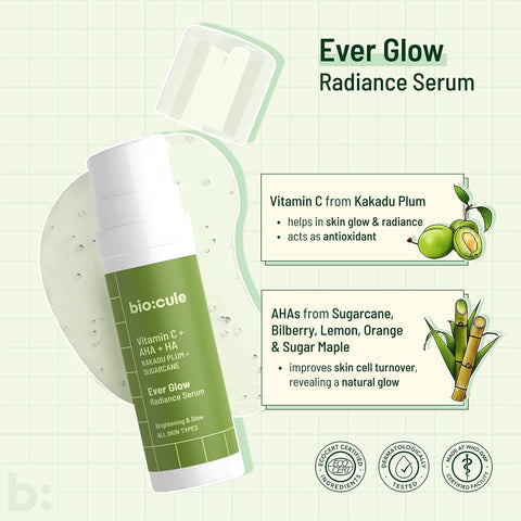 Biocule Ever Glow Radiance Serum : Vitamin c + AHA + HA 15ml