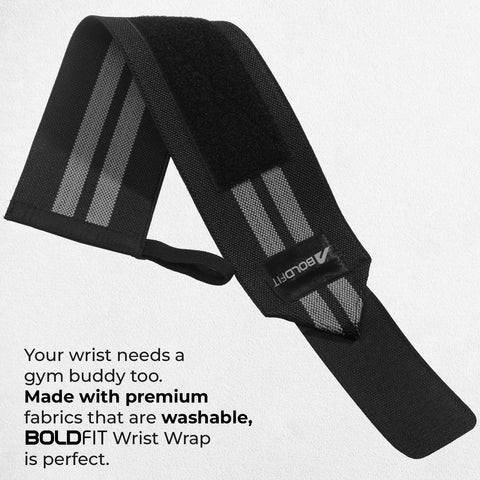 Boldfit Wrist Band Support Grey Black 2 Stripes