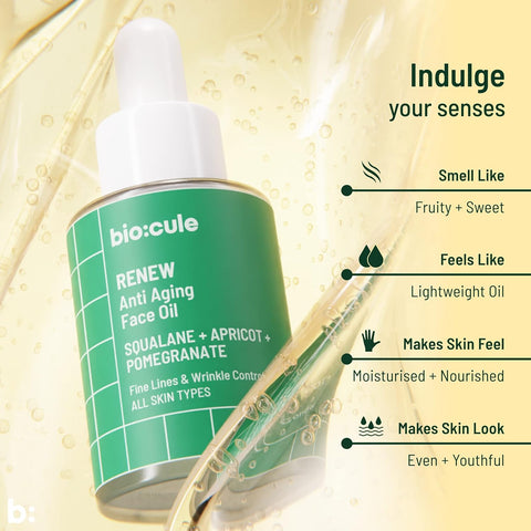 Biocule Renew Anti Aging Face Oil : Squalane + Apricot + Pomegranate 15ml