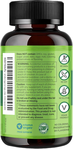 Naturelo Vegan Iron Supplement With Vitamin C And Organic Whole Foods - Gentle Pills For Women & Men W/Iron Deficiency Including Pregnancy, Anemia Diets 90 Mini Capsules