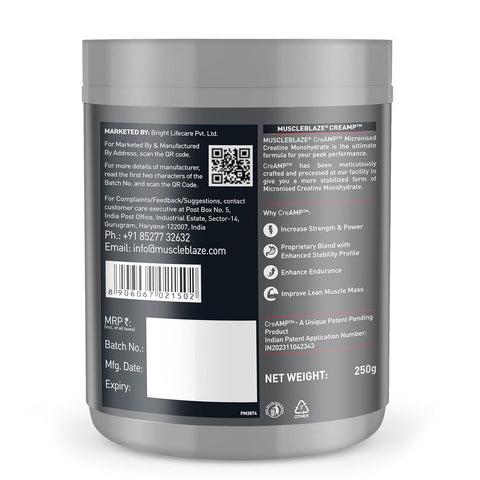MuscleBlaze Creatine Monohydrate (Unflavoured, 0.55lbs / 250g) 50 Servings