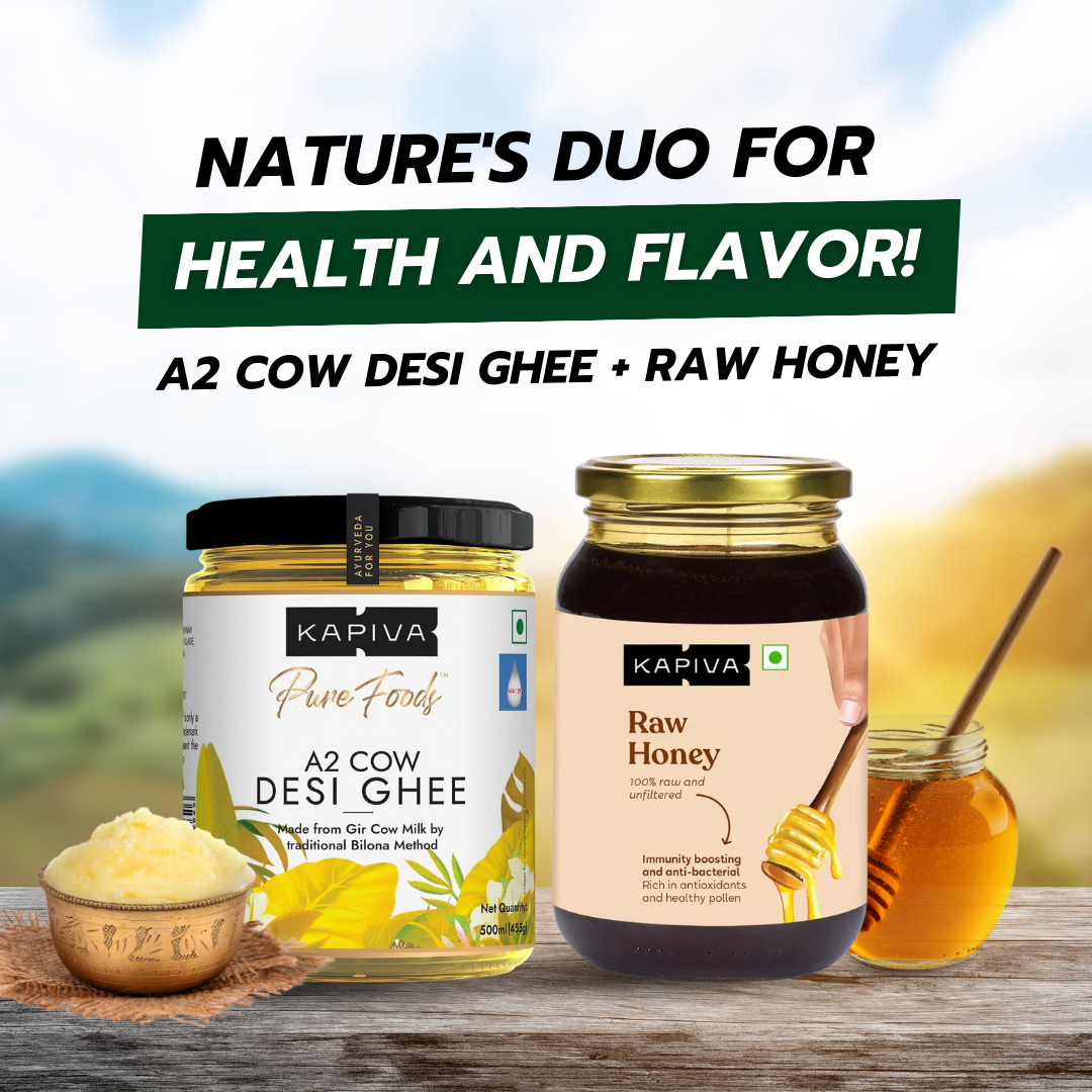 KAPIVA A2 COW DESI GHEE 500 ml (455g) + KAPIVA Raw Honey 500g