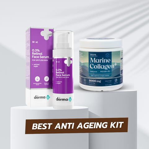 Best Anti Ageing Kit - THE DERMA CO 0.3% RETINOL SERUM 30 ml and Valeo Marine Collagen