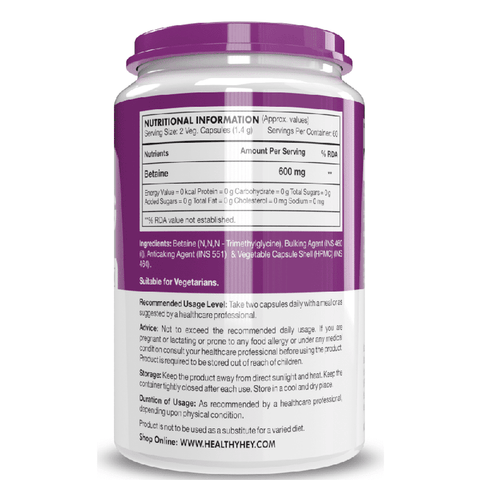 HealthyHey Betaine Trimethylglycine (TMG) - 120 Veg. Capsules