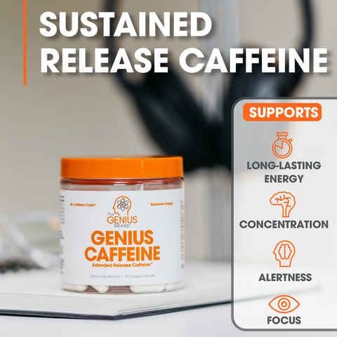 The Genius Brand Caffeine Sustained release 100mg Servings per container 100 Capsules
