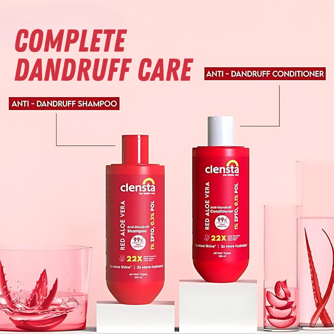 Complete Dandruff Care : Clensta Red Aloe Vera Anti-Dandruff Shampoo (250ml) and Clensta Red Aloe Vera Anti-Dandruff Conditioner (250ml) (CLPO86)