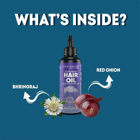 AADAR GOOD HERBS Hair Oil | Ayurvedic Hair Fall & Damage Control | Supports Healthy Hair | Red Onion, Bhringraj, Hibiscus, Virgin Coconut made with vedic pak vidhi