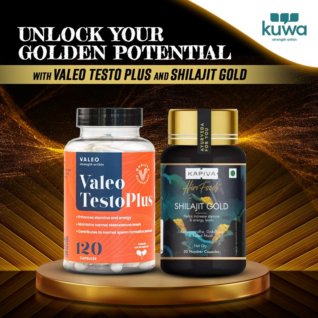 زوج ذروة الأداء - كبسولات Valeo TestoPlus وKapiva Shilajit الذهبية