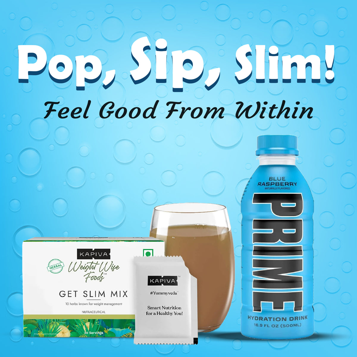 kapiva Get Slim Mix + Prime Hydration Blue Raspberry