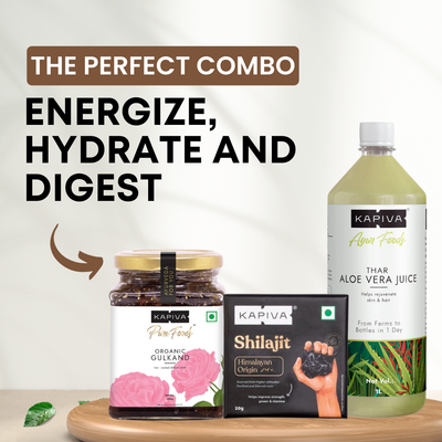 KAPIVA Digesti care juice + Organic Gulkand + Himalayan Shilajit resin 10g