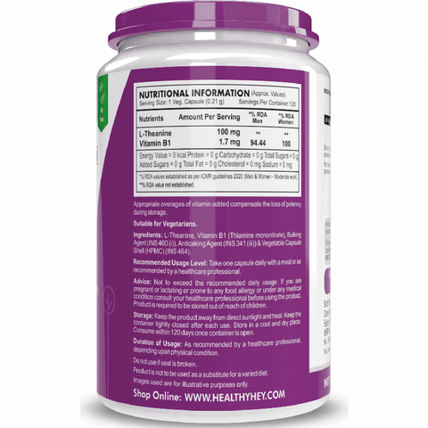 HealthyHey Nutrition LTheanine 100 mg support relaxation 120 veg capsules