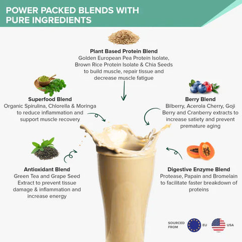 Wellbeing Nutrition Superfood Plant Protein French Vanilla Caramel with KUWA Bottle
