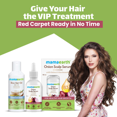 Mamaearth Rice Hair Oil 150ml + Mamaearth Onion Scalp Serum for Healthy Hair Growth – 50 ml