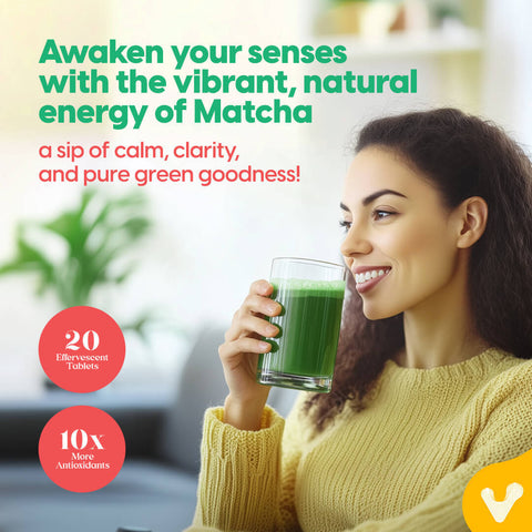 Valeo Matcha Green Tea Effervescent Tabs (20) | Organic Japanese Ceremonial-grade Matcha | Instant Energy Boost, Detox & Glowing Skin | Perfect For Lattes, Smoothies & On-the-go Wellness