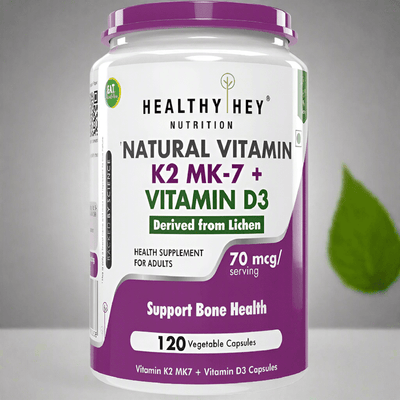 HealthyHey Natural Vitamin K2 + Natural D3 - Non-GMO | Non-Synthetic 120 Veg. Capsules
