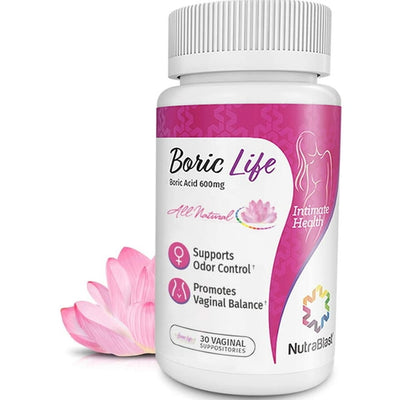 NutraBlast Boric Acid Vaginal Suppositories - Intimate Health Support 30 Count