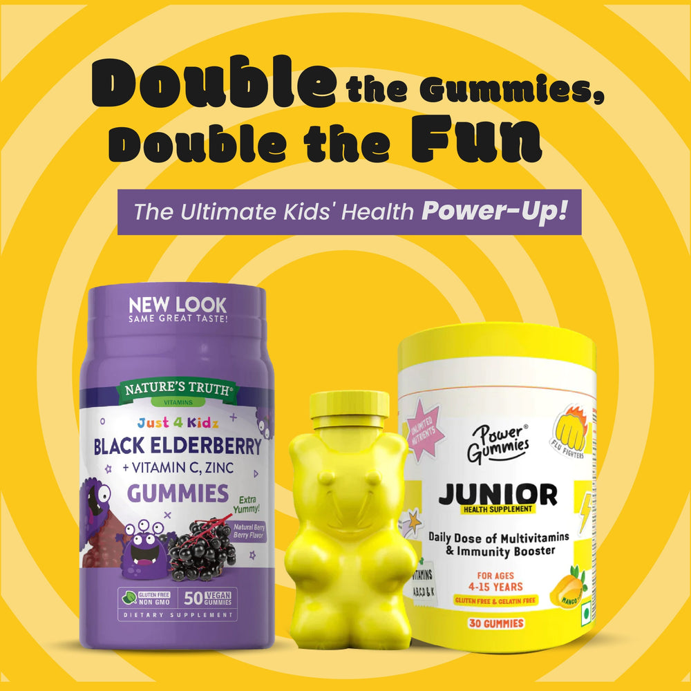 NATURE'S TRUTH KIDS BLACK ELDERBERRY WITH VITAMIN C, ZINC +  Power Gummies Junior Daily dose of multivitamin and Immunity Booster 30 Gummies