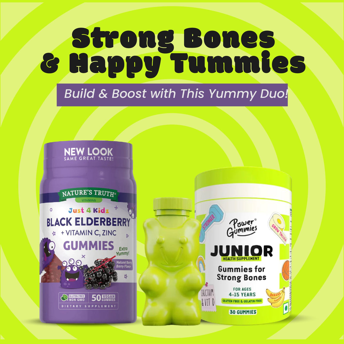 NATURE'S TRUTH KIDS BLACK ELDERBERRY WITH VITAMIN C, ZINC + Power Gummies Junior  For Ages 4-15 Years Banana Flavour 30 Gummies