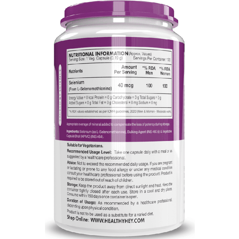 HealthyHey Selenium Capsules, 40mcg, Non-GMO & Superior Absorption - 120 Vegetarian Capsules