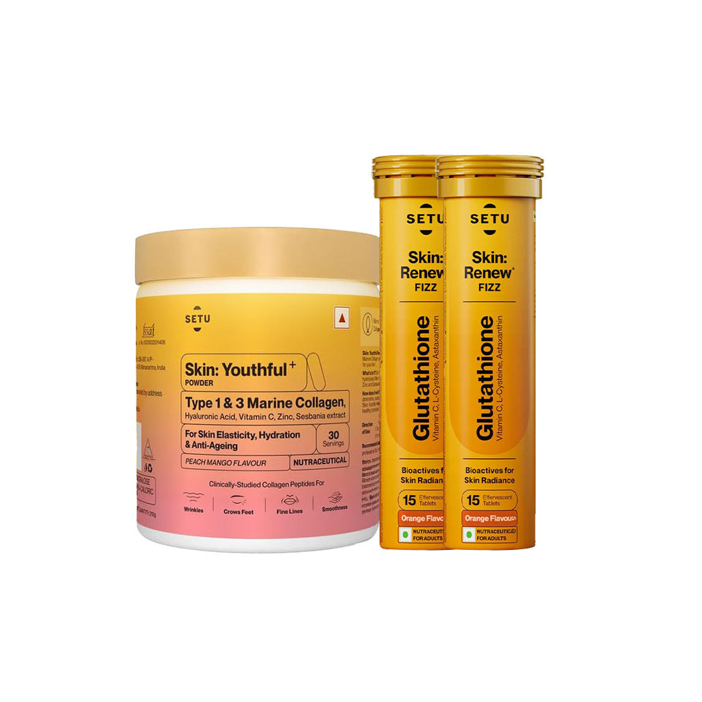 setu glutathione Fizz for Skin Glow & Brightness with Skin Youthful Marine Collagen Powder SETU Skin Rejuvenation Combo: Marine