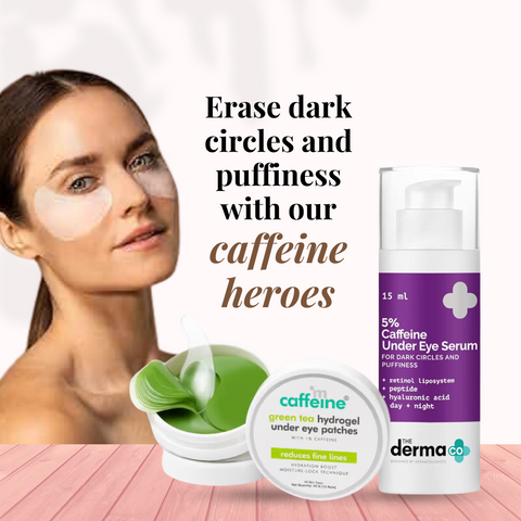 Under Eye Care- THE DERMA CO 5% Caffeine serum 15 ml and MCaffeine Green Tea Hydrogel Under Eye Patches Combo