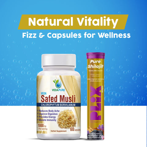 VEDAPURE Safed Musli Capsules + PLIX Pure Shilajit Elaichi Kulfi Flavour