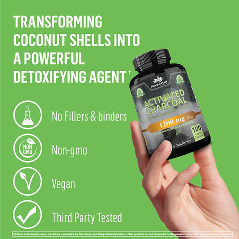 NaturaLife Labs Activated Charcoal 1,200mg per serving 100 veggie capsules