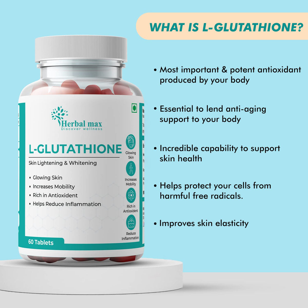 skinlight glutathione Herbal max L Glutathione 100mg 60 Tablets