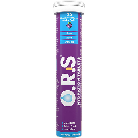 O.R.S Hydration Tablets With Electrolytes, Vegan, Gluten And Lactose Free Formula - Black Currant Flavour 24'S