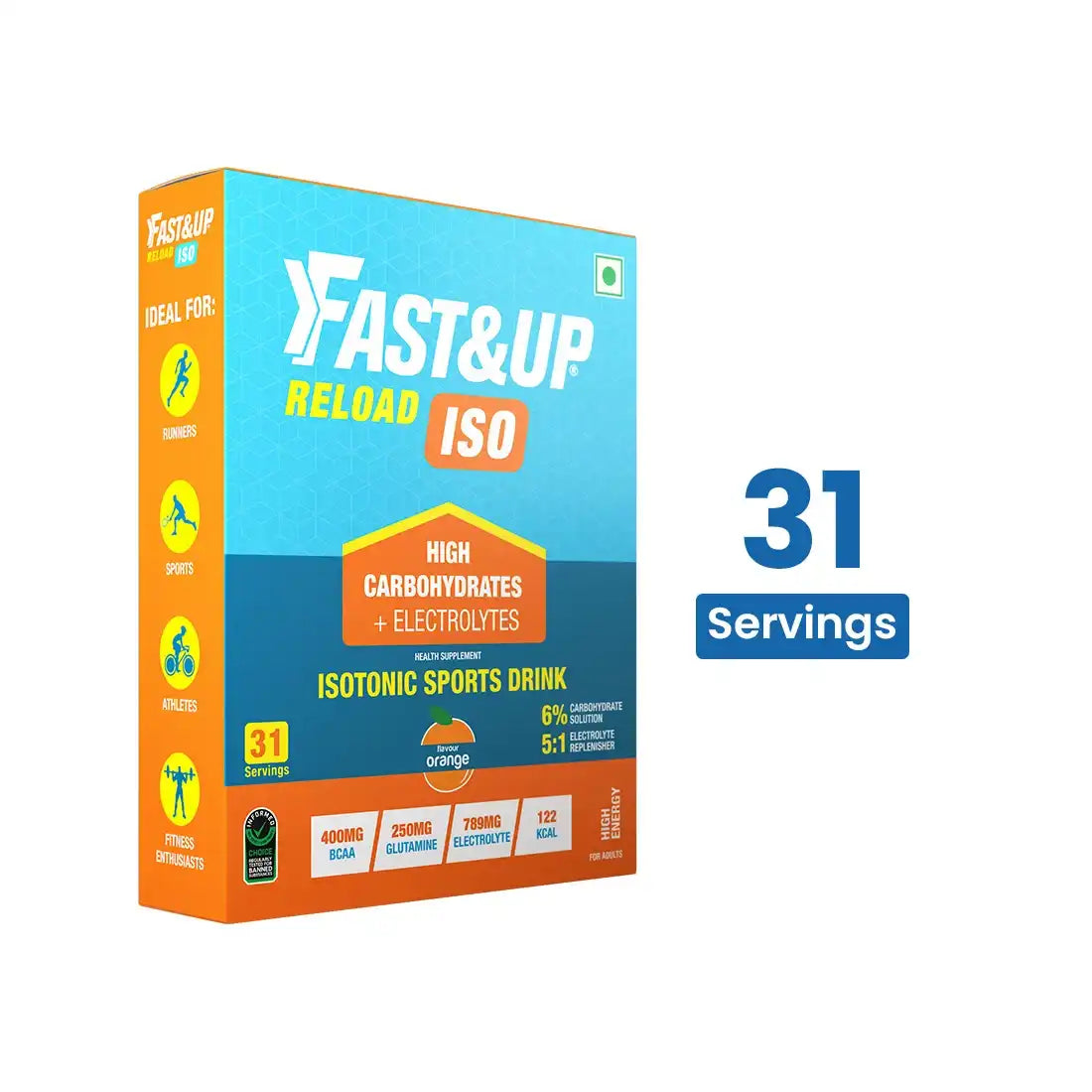 Fast&up Reload Iso - إلكتروليتات متساوية التوتر (عبوة مكونة من 31 قطعة) 32 جرامًا لكل برتقالة