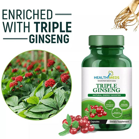 HealthMeds Triple Ginseng Natural Energy Booster 60 Capsules