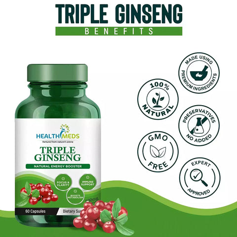 HealthMeds Triple Ginseng Natural Energy Booster 60 Capsules