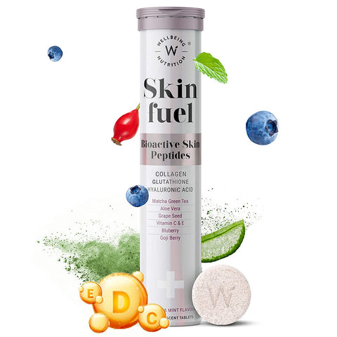 Wellbeing Nutrition Skin Fuel | Collagen Builder L-Glutathione Hyaluronic Acid Matcha Green Tea Aloe Vera Grape Seed Vit E