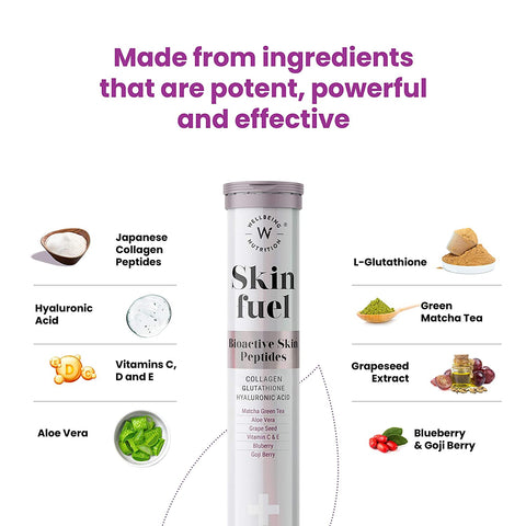 Wellbeing Nutrition Skin Fuel | Collagen Builder L-Glutathione Hyaluronic Acid Matcha Green Tea Aloe Vera Grape Seed Vit E