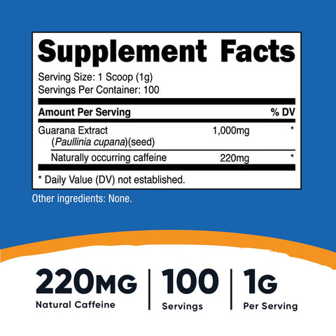 Nutricost Guarana Powder 100 Grams - Natural Herbal Brazilian Caffeine Energizer Supplement