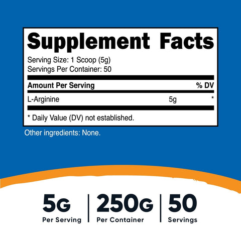 Nutricost Pure L-Arginine Powder (250g,5000mg Per Serving,50 Servings)