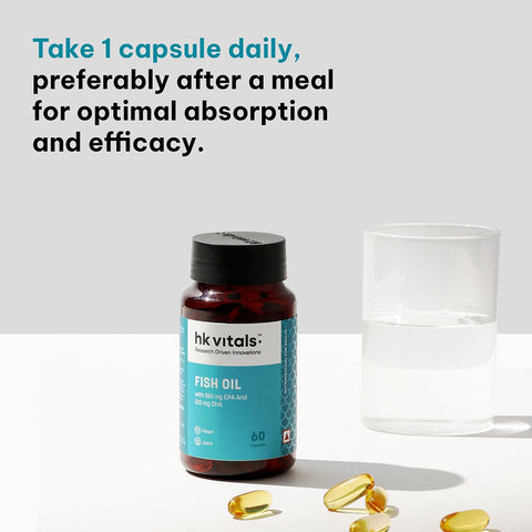 HK Vitals Fish Oil For Men And Women (60 Capsules) | 1000Mg Omega 3 With 180Mg Epa & 120Mg Dha | For Brain, Heart, Eyes, And Joints Health