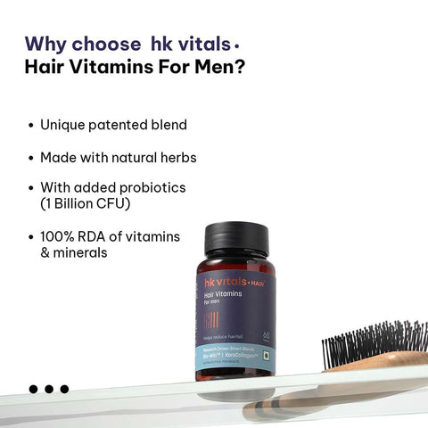 HK Vitals Hair Vitamin With Dht Blockers (60 Capsules) | Omega & Biotin, Supports Keratin Synthesis & Helps Reduce Hair Fall