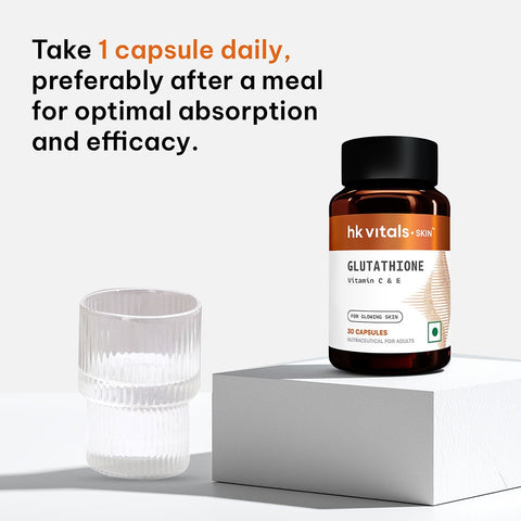 HK Vitals Glutathione (30 Veg Capsules) | With Vitamin C & E, Biotin | For Skin Glow And Hydration