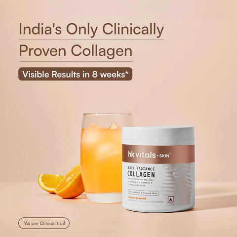 HK Vitals Skin Radiance Marine Collagen Supplement Powder (Orange, 100G) | Collagen Peptides With Vitamin C, E