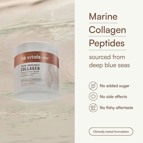 HK Vitals Skin Radiance Marine Collagen Supplement Powder (Orange, 100G) | Collagen Peptides With Vitamin C, E