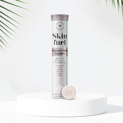 Wellbeing Nutrition Skin Fuel With Glutathione And Collagen For Radiant Skin - Effervescent Tablets 15 with KUWA Bottle