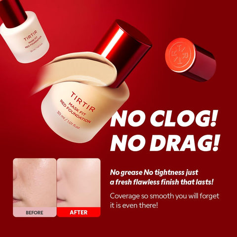 TIRTIR Mask Fit Red Foundation - Long Lasting, Hydrating, Satin Finish - 1.01 Fl Oz