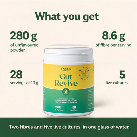 Valeo Gut Revive | Gut Cleanse for Women & Men | Prebiotics, Probiotics & Fiber for Digestive Health - 280g Powder